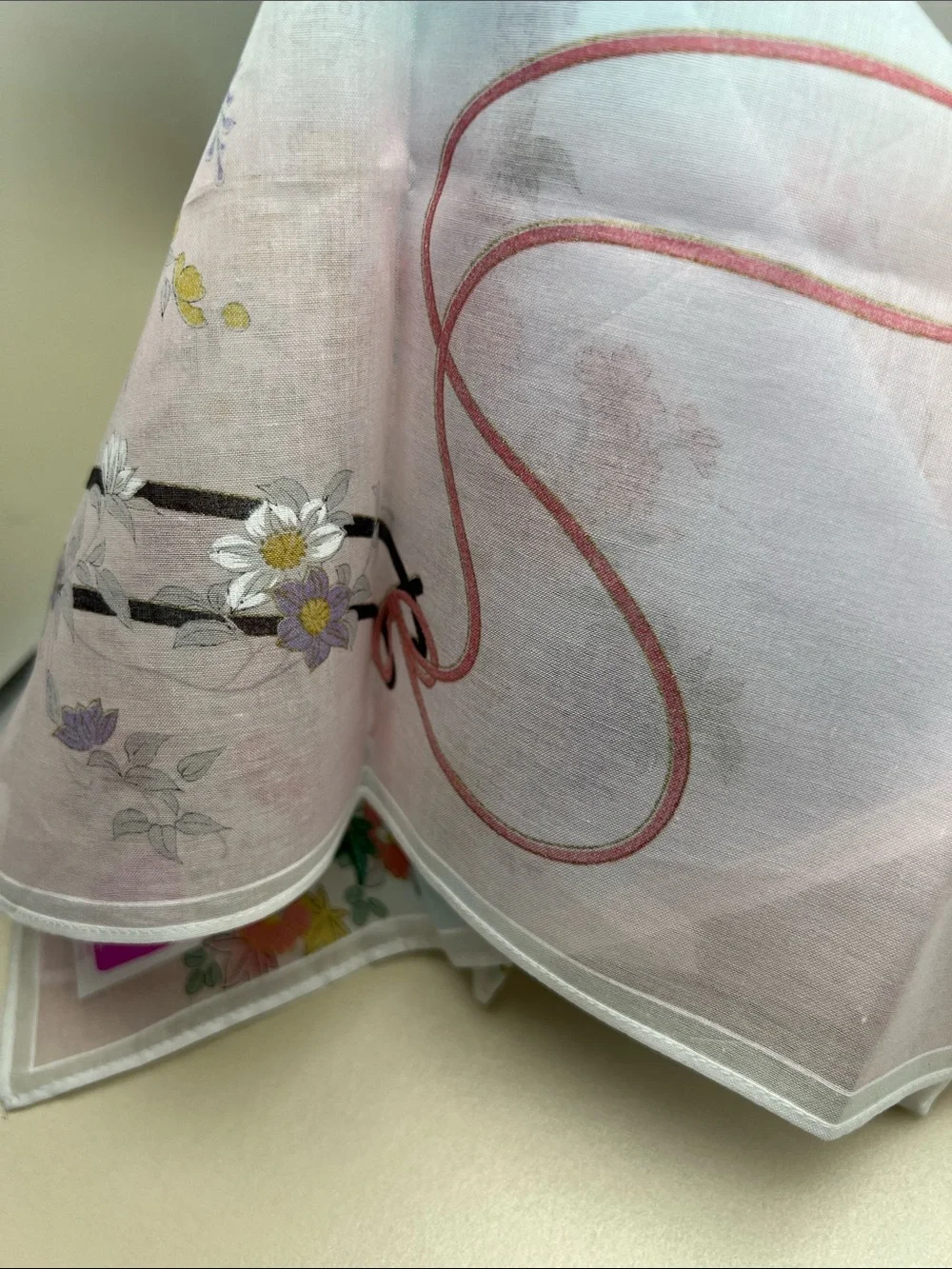 Scarf/Handkerchief Japan Festival Float Embroidered Cotton Pink/Light Blue NWT